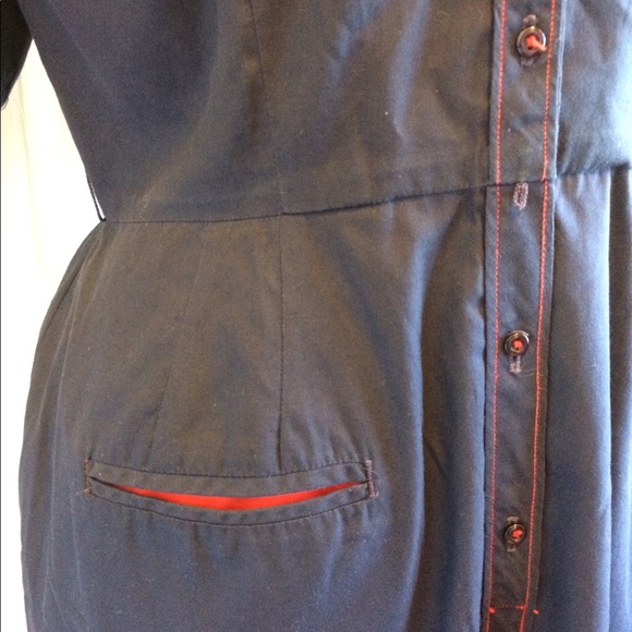 Vintage Navy Blue W/ Red Trim Womans Uniform Dress - Picture 5 of 8